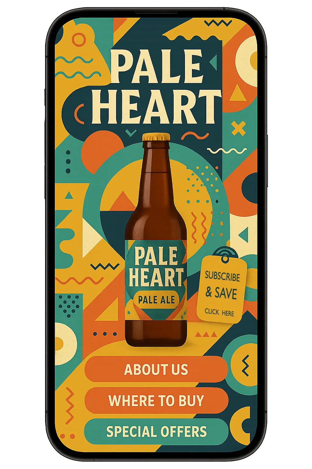 Pale Heart beer mobile app interface showing interactive product portal