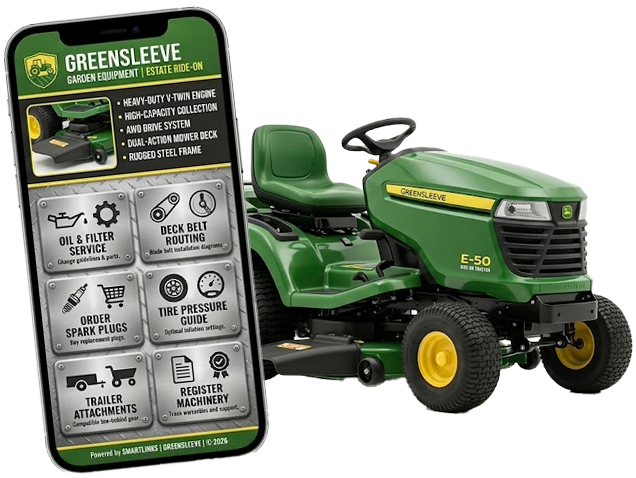 Garden machine with its SmartLinks digital product passport open on a phone
