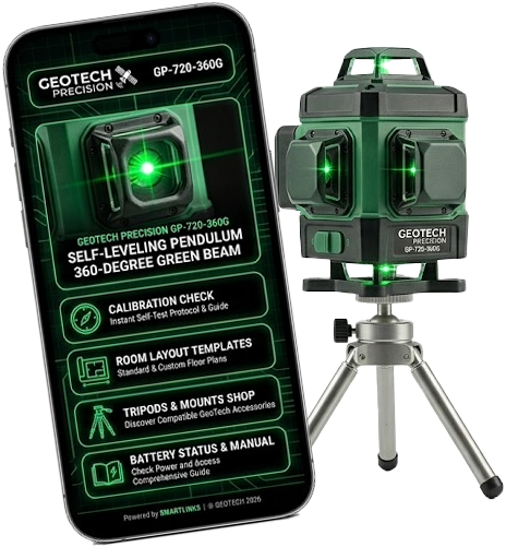Connected power tool laser level showing digital product passport on a smartphone