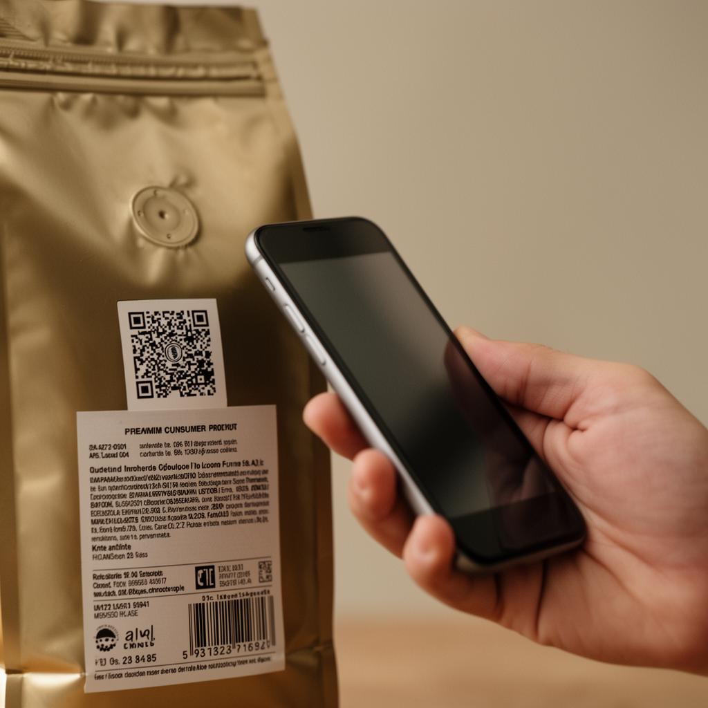 Hand scanning a QR code on a connected product pack to open its SmartLinks digital product record