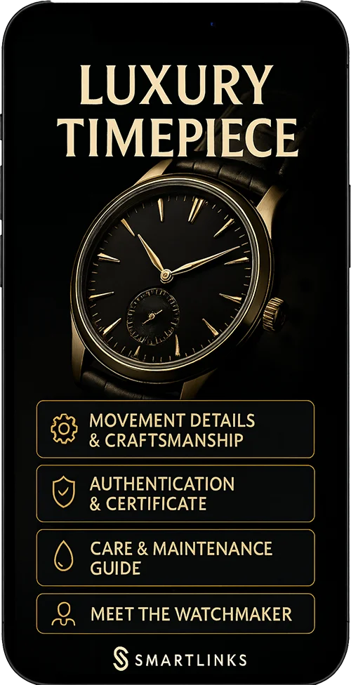 Connected luxury accessory with SmartLinks digital product passport and authentication — example 1