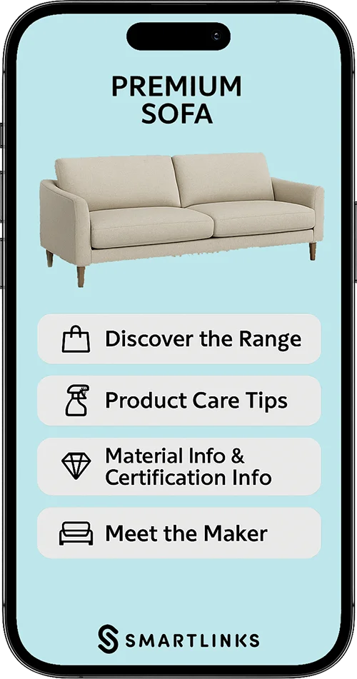 Connected furniture piece with SmartLinks digital product passport — example 1